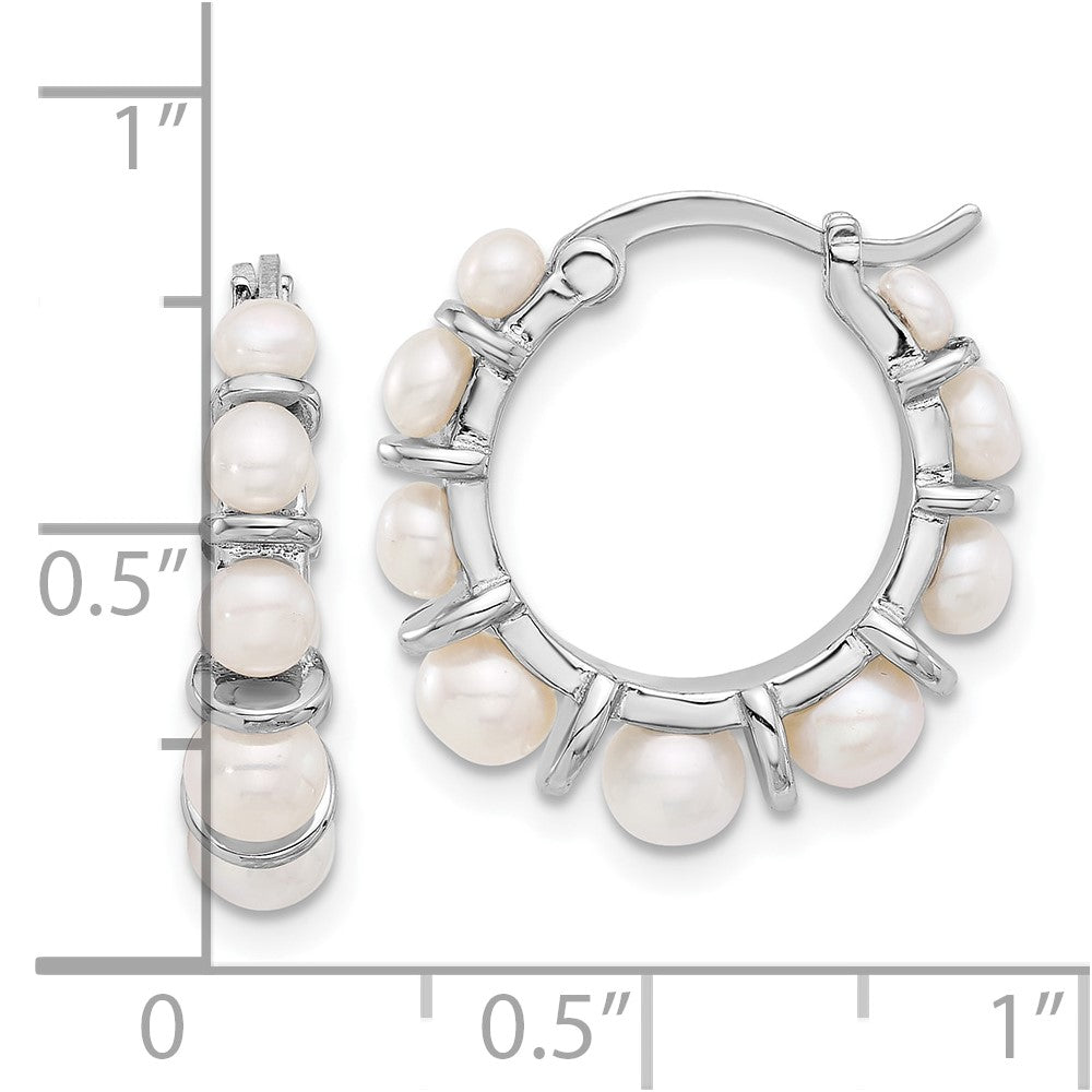 Rhodium-plated Sterling Silver 2-5mm FWC Pearl Hoop Earrings