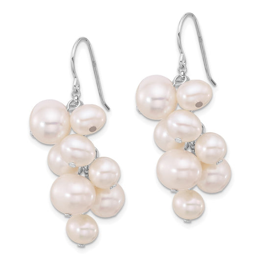 Rhodium-plated Sterling Silver 6-10mm White FWC Pearl Dangle Earrings