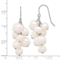 Rhodium-plated Sterling Silver 6-10mm White FWC Pearl Dangle Earrings