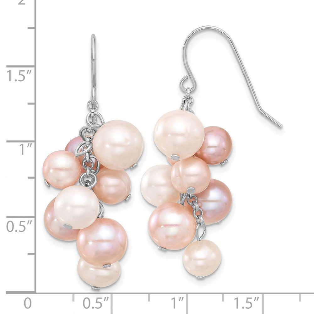 Rhodium-plated Silver 6-10mm Multicolor FWC Pearl Dangle Earrings