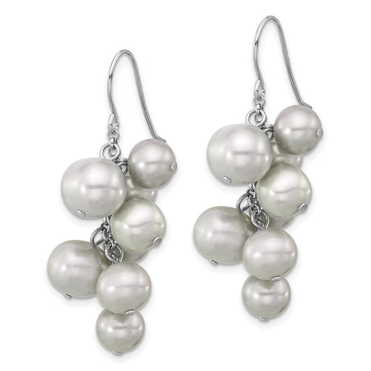 Rhodium-plated Sterling Silver 6-10mm Grey FWC Pearl Dangle Earrings