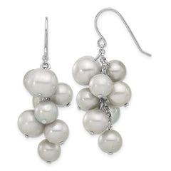 Rhodium-plated Sterling Silver 6-10mm Grey FWC Pearl Dangle Earrings