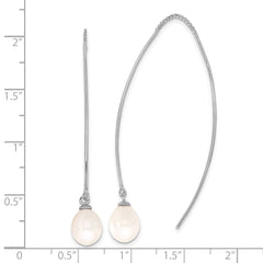 Rhodium-plated Silver 7-8mm FWC Drop Pearl Threader Dangle Earrings