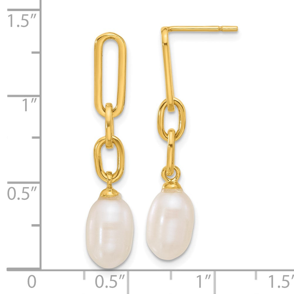 Yellow Gold-plated Sterling Silver Polished Synthetic Pearl Link Dangle Earrings