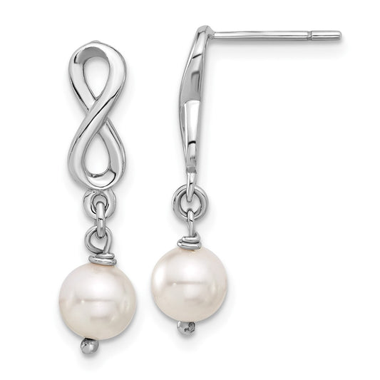 Sterling Silver Swarovski Pearl Infinity Dangle Post Earrings