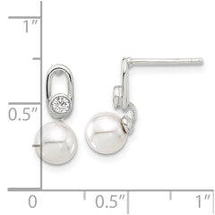 Sterling Silver E-coated 6-7mm Shell Pearl with CZ Post Earrings