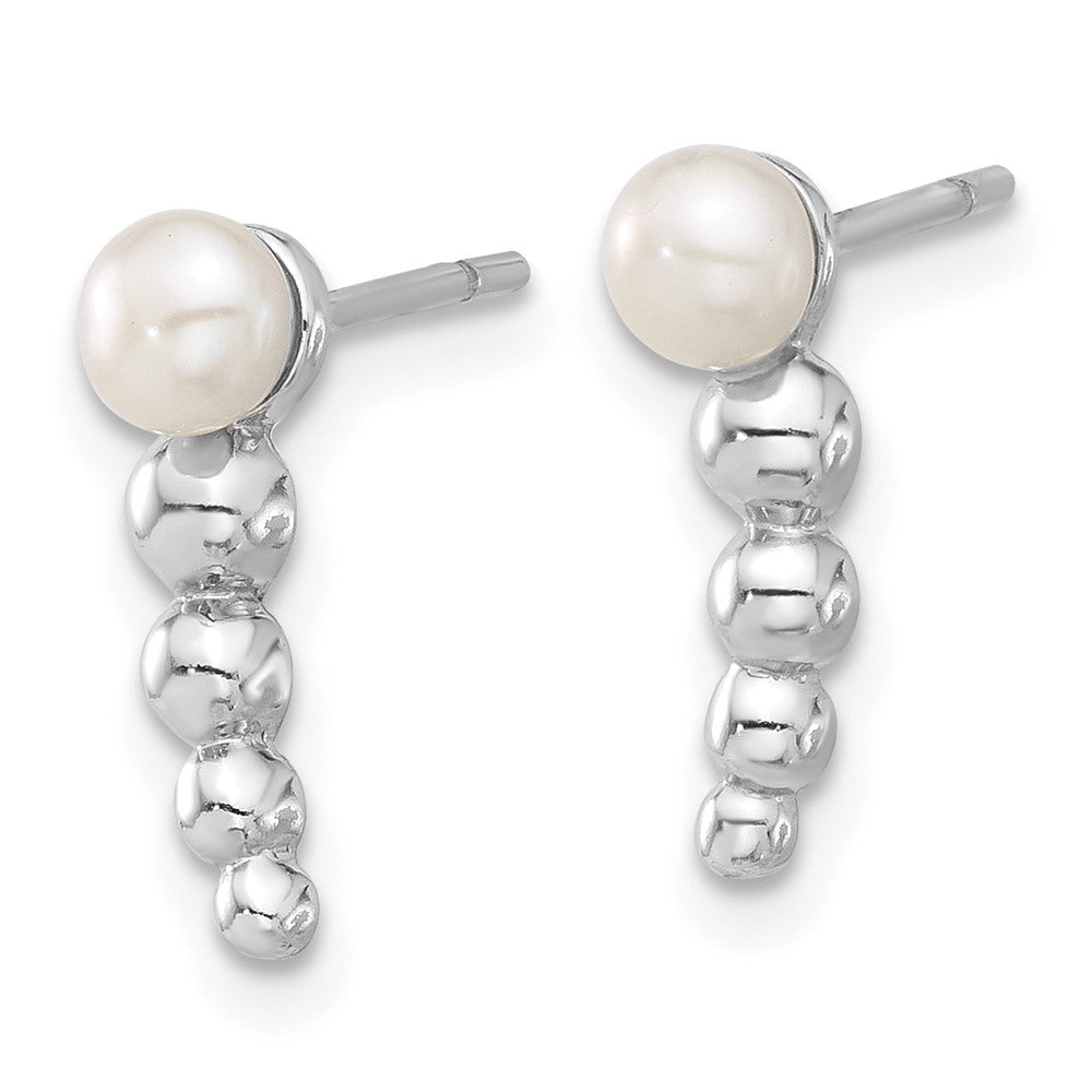 Sterling Silver 4mm White Semi-round FWC Pearl Dangle Post Earrings