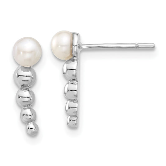 Sterling Silver 4mm White Semi-round FWC Pearl Dangle Post Earrings
