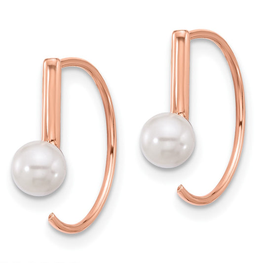 Rose Gold-plated Sterling Silver Polished Synthetic Pearl Threader Hoop Earrings