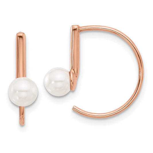 Rose Gold-plated Sterling Silver Polished Synthetic Pearl Threader Hoop Earrings