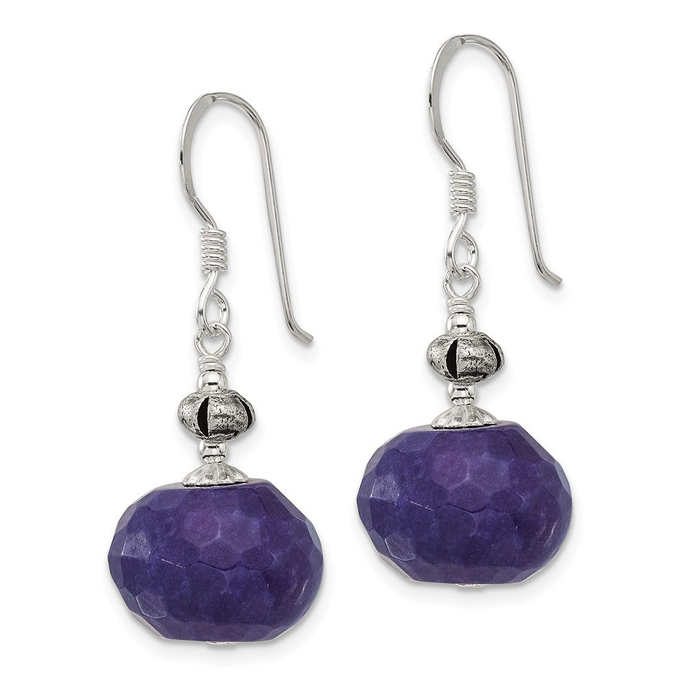 Sterling Silver Faceted Dark Purple Jade Dangle Shepherd Hook Earrings