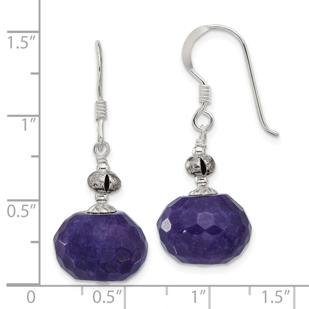 Sterling Silver Faceted Dark Purple Jade Dangle Shepherd Hook Earrings