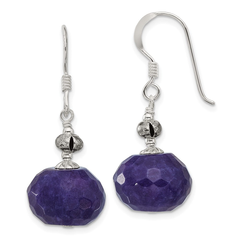 Sterling Silver Faceted Dark Purple Jade Dangle Shepherd Hook Earrings