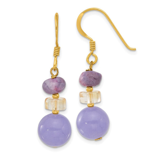 Yellow Gold-plated Sterling Silver Ametrin, Charoite and Quartz Earrings