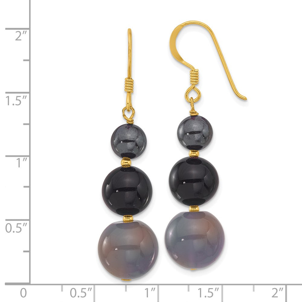 Yellow Gold-plated Sterling Silver Hematite and Black Grey Agate Earrings