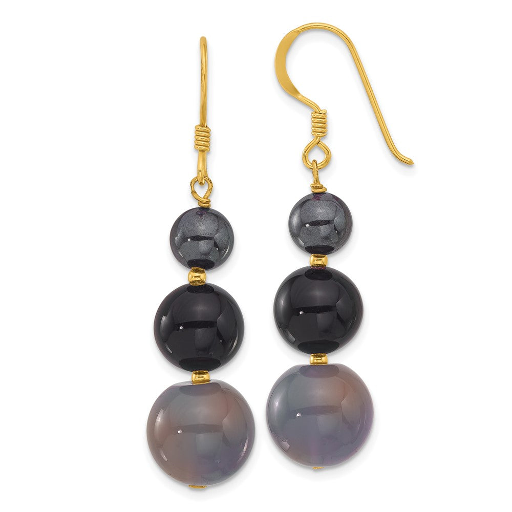 Yellow Gold-plated Sterling Silver Hematite and Black Grey Agate Earrings