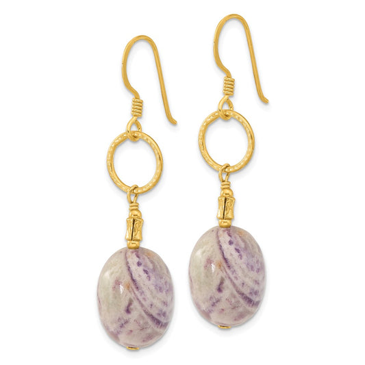 Yellow Gold-plated Sterling Silver Charoite Dangle Earrings