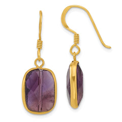 Yellow Gold-plated Sterling Silver Amethyst Dangle Earrings