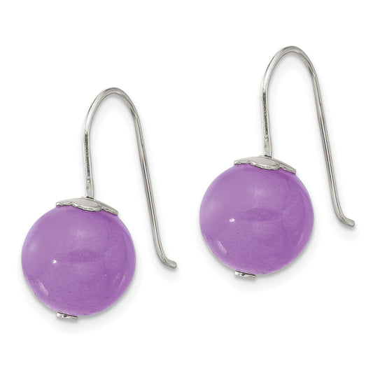 Sterling Silver 10mm Purple Jade Shepherd Hook Earrings