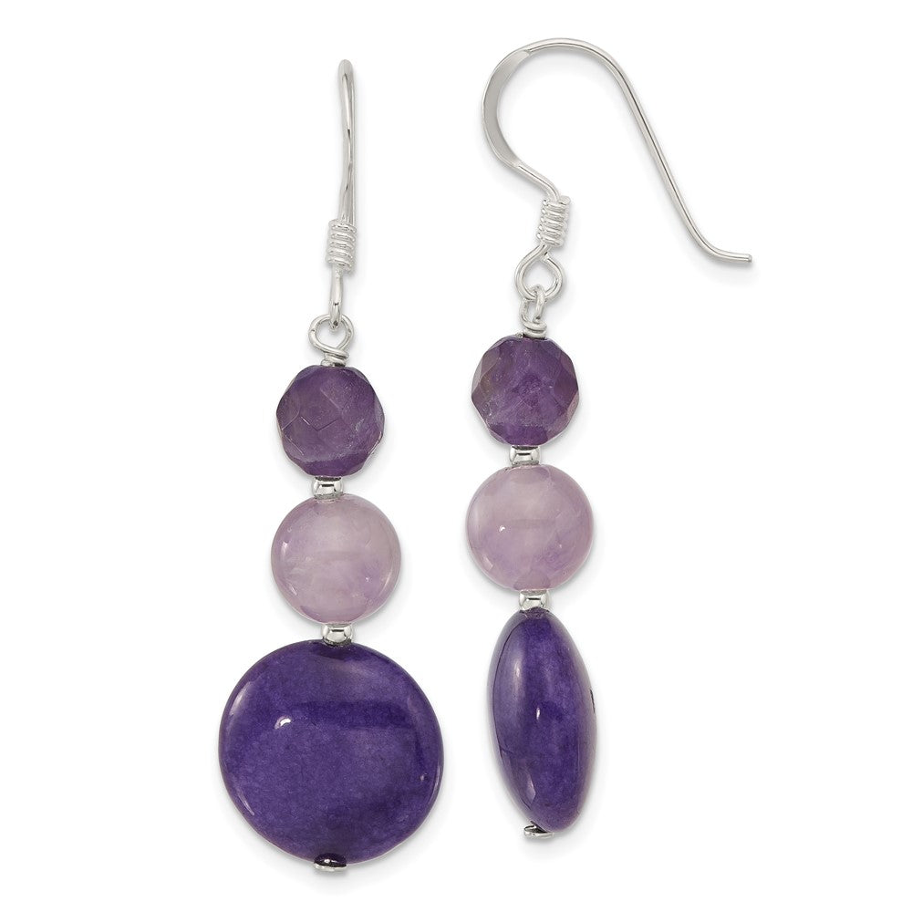 Sterling Silver Amethyst and Purple Quartz Shepherd Hook Earrings