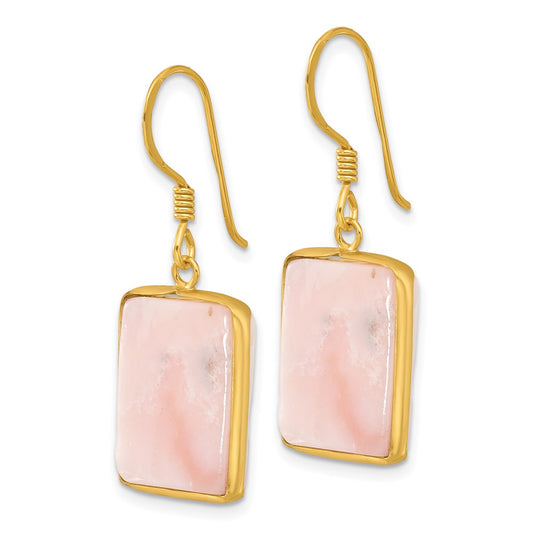 Yellow Gold-plated Sterling Silver Pink Opal Dangle Earrings