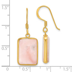 Yellow Gold-plated Sterling Silver Pink Opal Dangle Earrings