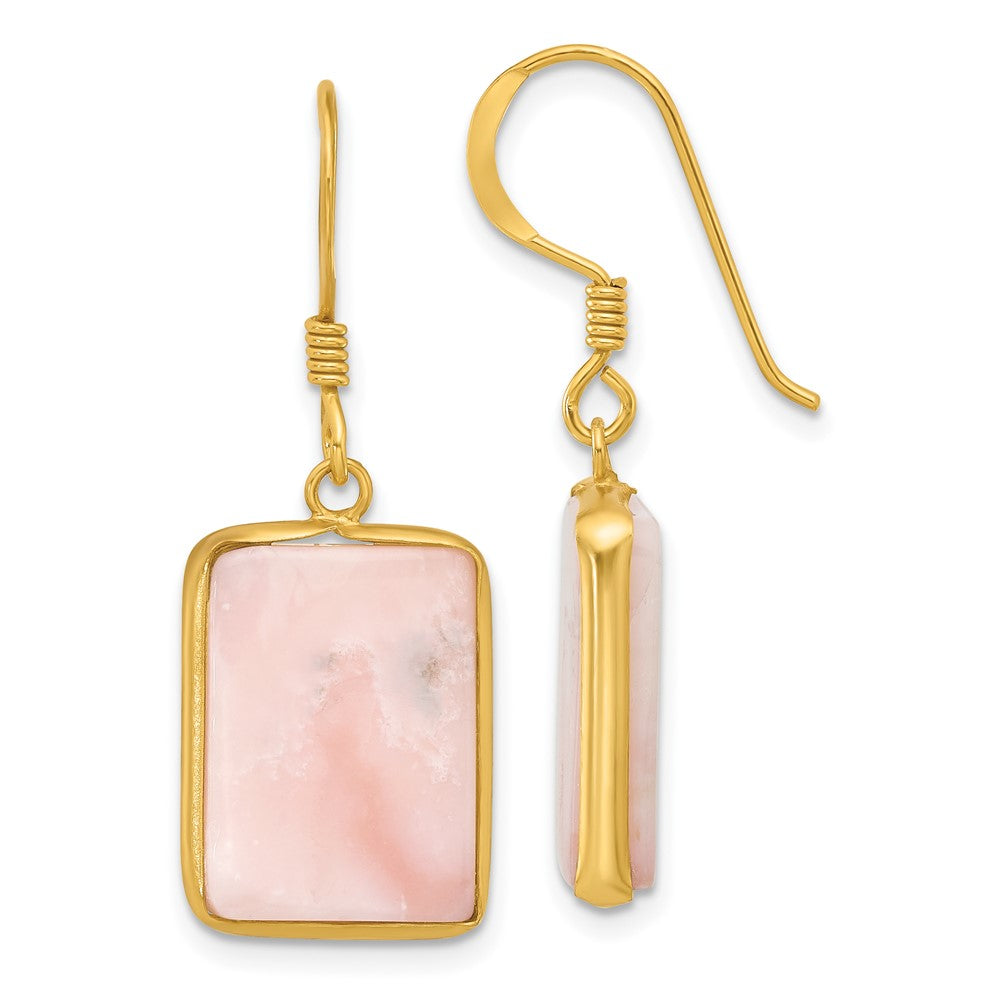 Yellow Gold-plated Sterling Silver Pink Opal Dangle Earrings