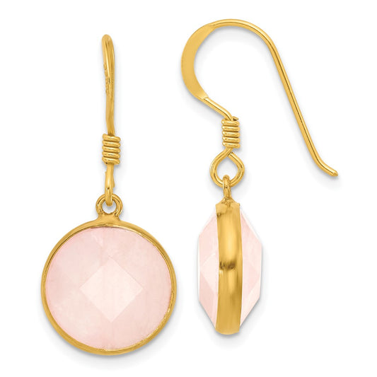 Yellow Gold-plated Sterling Silver Rose Quartz Dangle Earrings