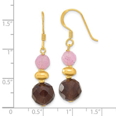 Yellow Gold-plated Sterling Silver Pink Jade and Smokey Quartz Earrings