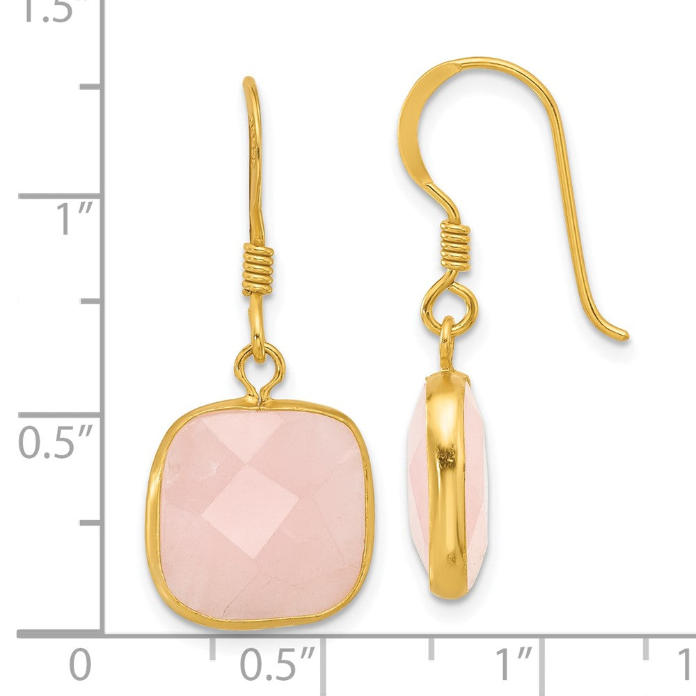 Yellow Gold-plated Sterling Silver Rose Quartz Dangle Earrings