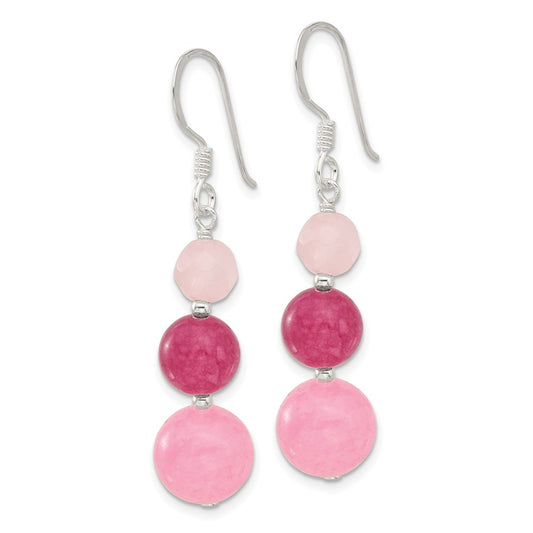 Sterling Silver Pink Rose Strawberry Quartz Shepherd Hook Earrings