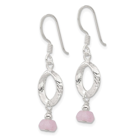 Sterling Silver Rose Quartz Dangle Shepherd Hook Earrings