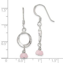 Sterling Silver Rose Quartz Dangle Shepherd Hook Earrings