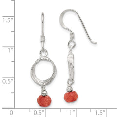 Sterling Silver Red Jade Dangle Shepherd Hook Earrings