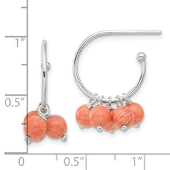 Sterling Silver 5mm Coral Dangle Post Hoop Earrings