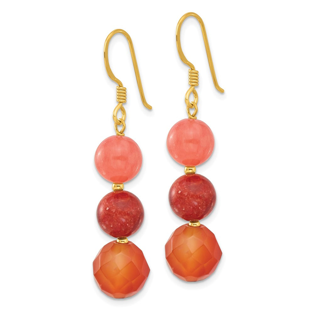 Yellow Gold-plated Sterling Silver Carnelian Quartz Reconstructed Coral Earrings