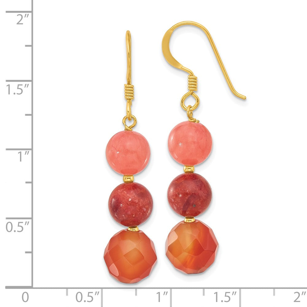 Yellow Gold-plated Sterling Silver Carnelian Quartz Reconstructed Coral Earrings