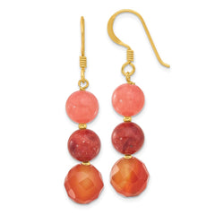 Yellow Gold-plated Sterling Silver Carnelian Quartz Reconstructed Coral Earrings