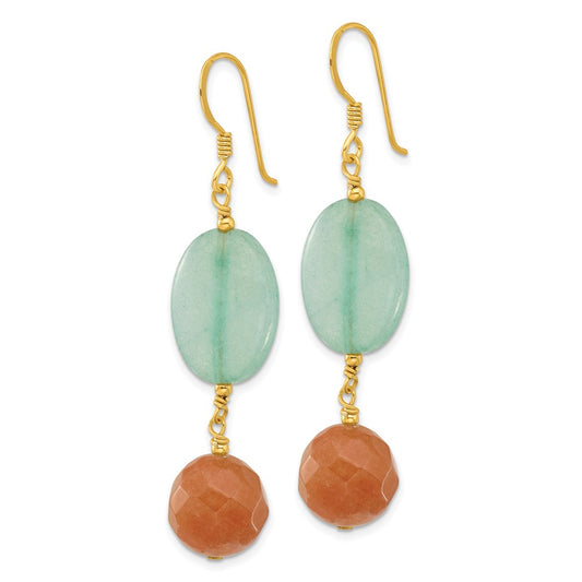 Yellow Gold-plated Sterling Silver Red Aventurine and Blue Quartz Earrings