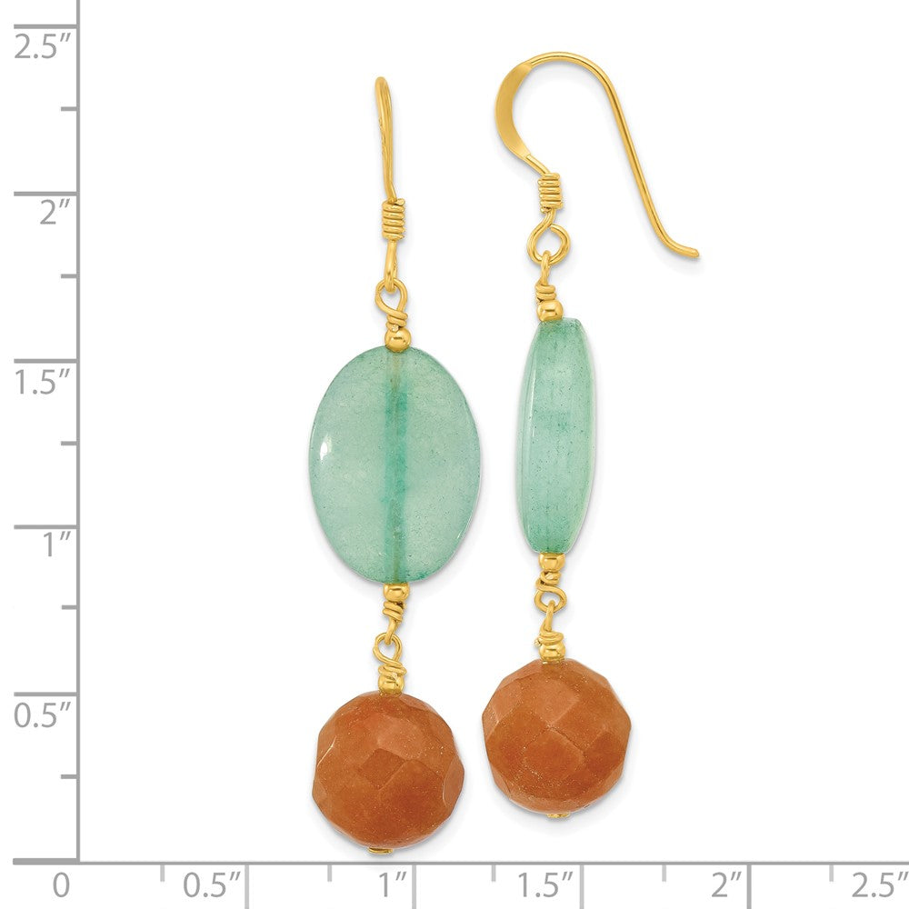 Yellow Gold-plated Sterling Silver Red Aventurine and Blue Quartz Earrings