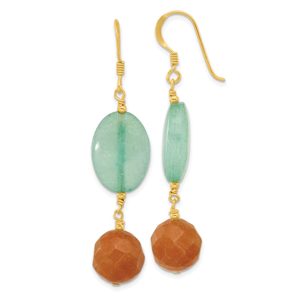 Yellow Gold-plated Sterling Silver Red Aventurine and Blue Quartz Earrings