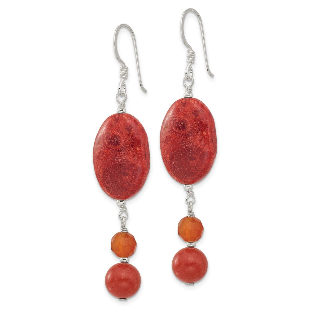 Sterling Silver Carnelian and Reconstituted Coral Shepherd Hook Earrings