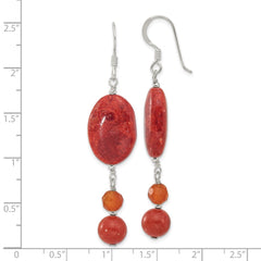 Sterling Silver Carnelian and Reconstituted Coral Shepherd Hook Earrings