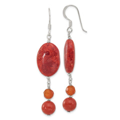 Sterling Silver Carnelian and Reconstituted Coral Shepherd Hook Earrings