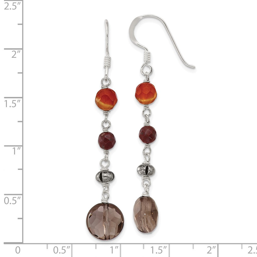 Sterling Silver Carnelian, Jasper, Smokey Quartz Earrings