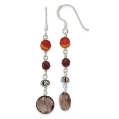 Sterling Silver Carnelian, Jasper, Smokey Quartz Earrings