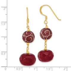 Yellow Gold-plated Sterling Silver Red Jade and Dark Red Quartz Earrings