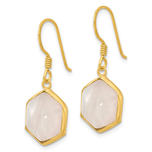 Yellow Gold-plated Sterling Silver Rose Quartz Dangle Earrings