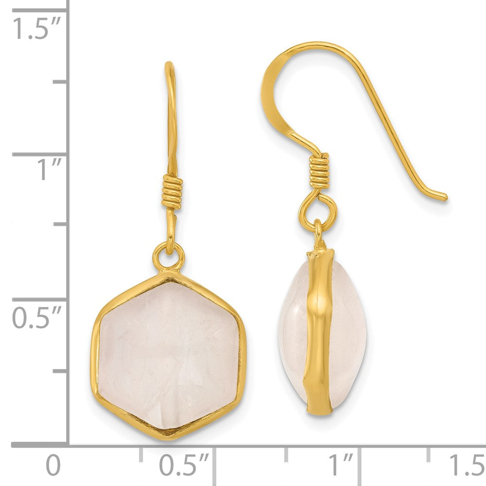 Yellow Gold-plated Sterling Silver Rose Quartz Dangle Earrings