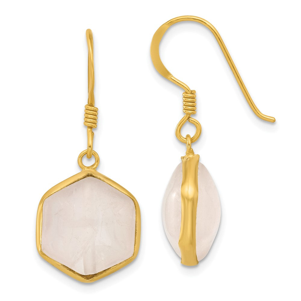 Yellow Gold-plated Sterling Silver Rose Quartz Dangle Earrings